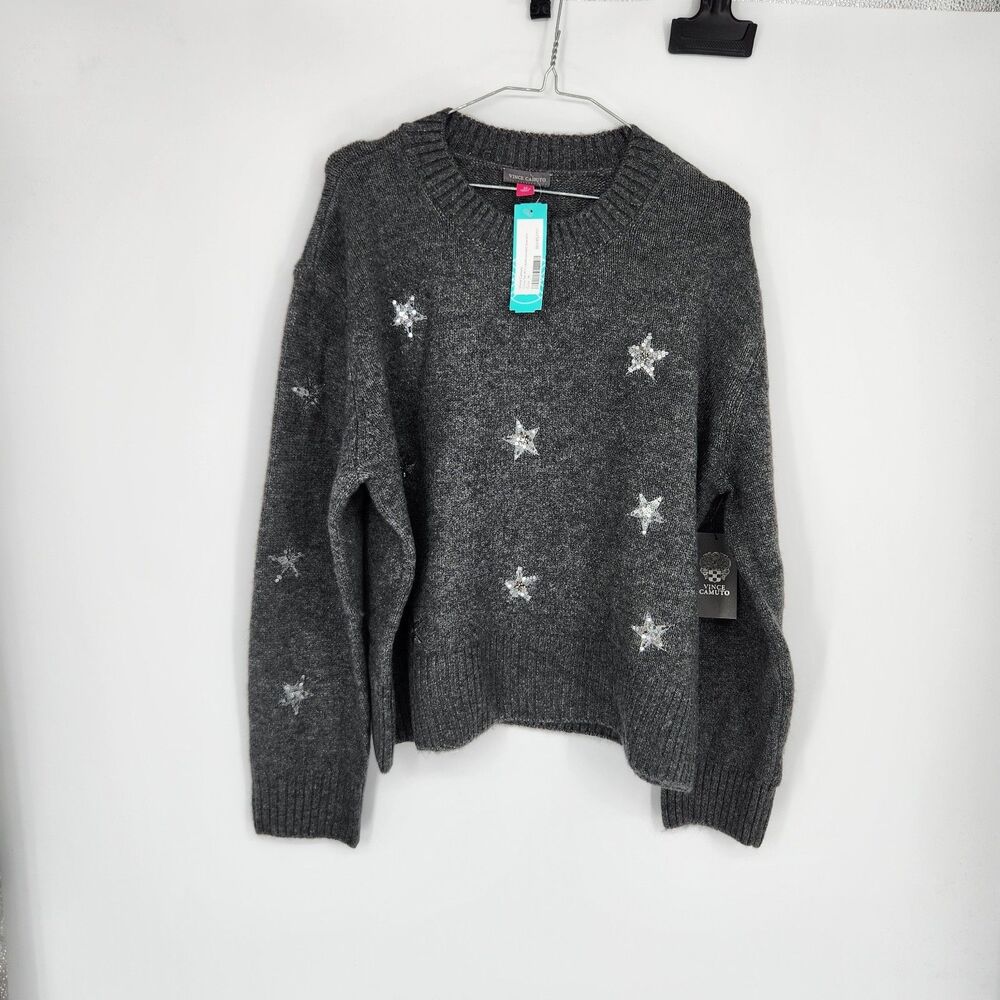 Vince Camuto Women's Grey Medium Crewneck Embellishment Sweater NWT